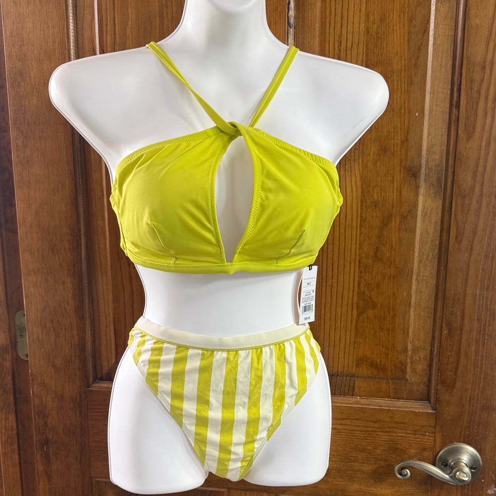 Shade & Shore Yellow and White Striped Bikini Bottom